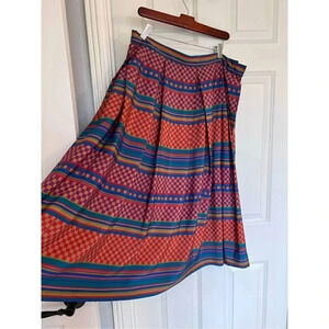 𝅺vintage Liz Claiborne red‎ Art Deco fit and flair midi skirt size S-M